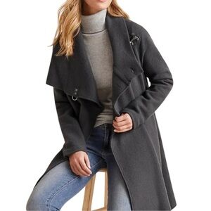 Garnet Hill Boiled Wool Asymmetrical Claw Clasp Wrap Gray Coat Womens Size 4